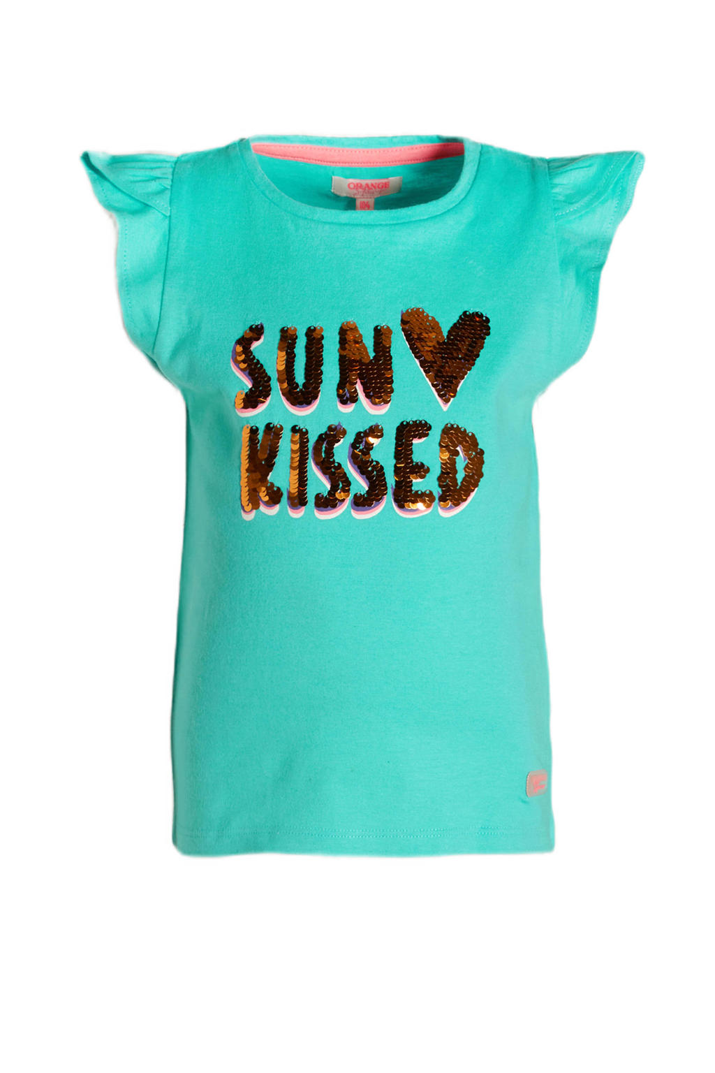 Orange Stars Tshirt Marelle met tekst en pailletten mintgroen