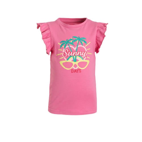 Orange Stars T-shirt Manuela met printopdruk en ruches roze Meisjes Stretchkatoen Ronde hals