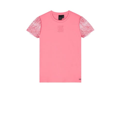 NIK&NIK T-shirt Dione met kant roze Meisjes Stretchkatoen Ronde hals Effen