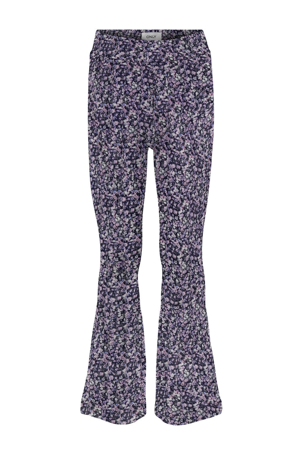 Donkerblauw en lilakleurige meisjes KIDS ONLY GIRL gebloemde flared broek met regular waist en elastische tailleband