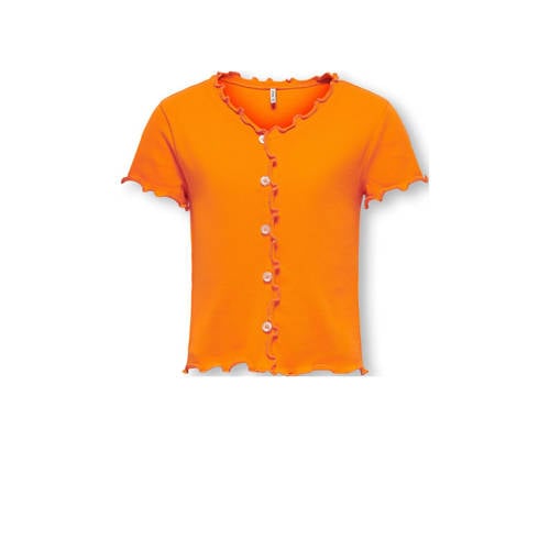 KIDS ONLY GIRL T-shirt KOGLAILA met ruches oranje Meisjes Stretchkatoen V-hals