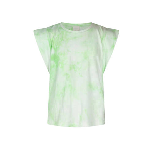 AI&KO tie-dye T-shirt Cora groen/wit Meisjes Katoen Ronde hals Tie-dye