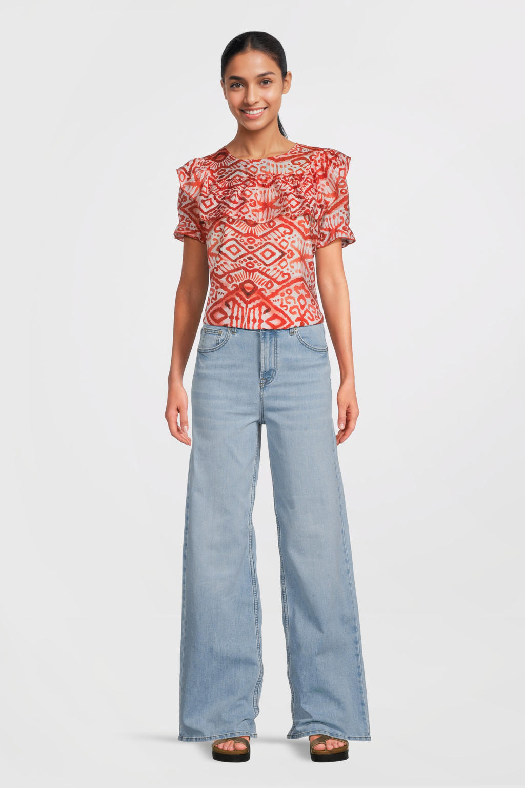 AI&KO top Greta Aztec met all over print en ruches rood