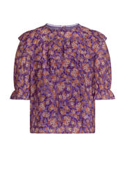 thumbnail: Paarse meisjes AI&KO gebloemde top Greta met half lange mouwen, ronde hals en ruches