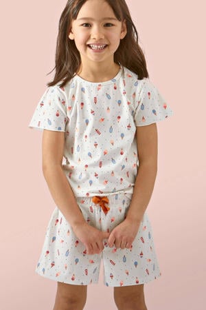 shortama met all over print van katoen ecru/blauw/rood