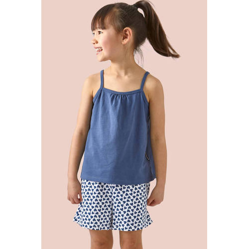 Little Label shortama met hartjes van katoen blauw/wit Meisjes Stretchkatoen Ronde hals