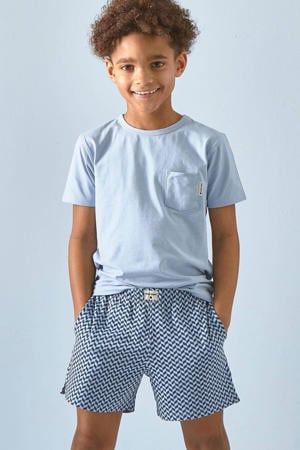 shortama met all over print van katoen blauw/grijs