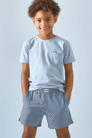   shortama met all over print van katoen blauw/grijs