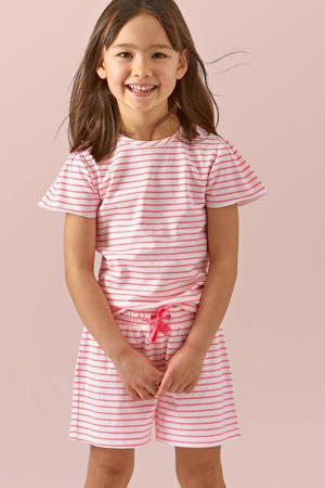 gestreepte shortama van katoen roze/wit