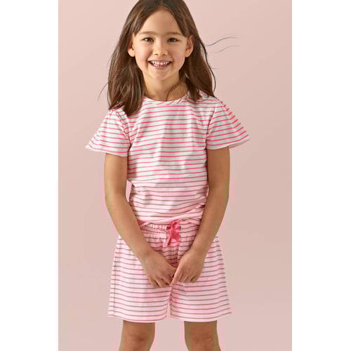 Little Label gestreepte shortama van katoen roze/wit Meisjes Stretchkatoen Ronde hals