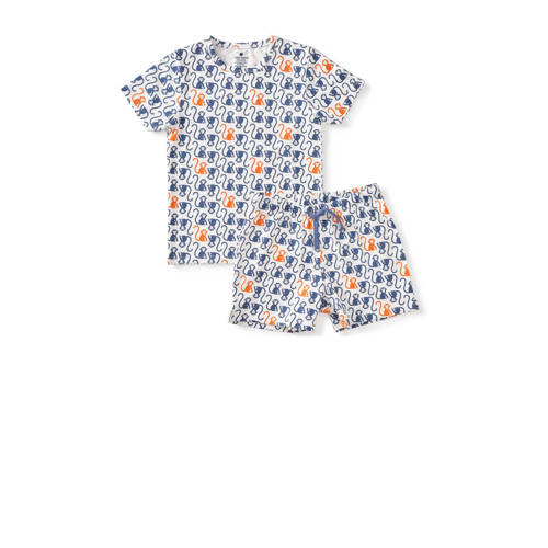 Little Label shortama met all over print van biologisch katoen grijs/blauw/oranje Jongens Stretchkatoen Ronde hals