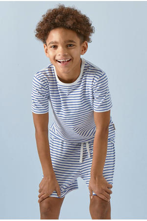 gestreepte shortama van katoen blauw/wit