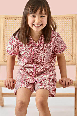 shortama met all over print van katoen roze/rood