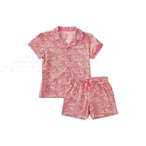 Little Label shortama met all over print van katoen roze/rood Meisjes Stretchkatoen Klassieke kraag