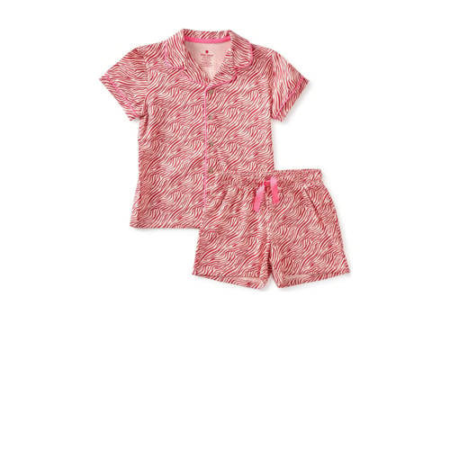 Little Label shortama met all over print van biologisch katoen roze/rood Meisjes Stretchkatoen Klassieke kraag