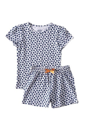shortama van katoen blauw/wit