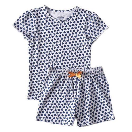 Little Label shortama van katoen blauw/wit Meisjes Stretchkatoen Ronde hals