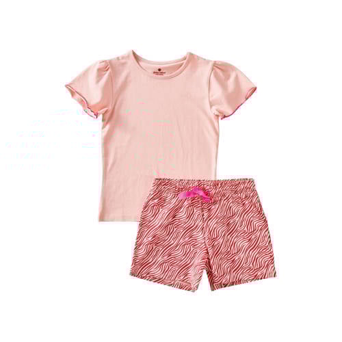 Little Label shortama met zebraprint van katoen roze/rood Meisjes Stretchkatoen Ronde hals