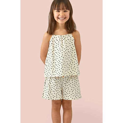 Little Label shortama met stippen van katoen ecru/zwart Meisjes Stretchkatoen Ronde hals