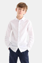 thumbnail: Witte jongens Shoeby overhemd Basic van katoen met effen, lange mouwen, button down sluiting en knoopsluiting