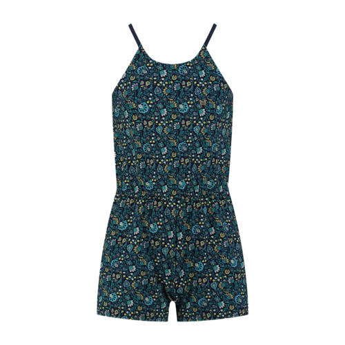 Chaos-and-Order jumpsuit Lilly met all over print blauw Meisjes Stretchkatoen Ronde hals