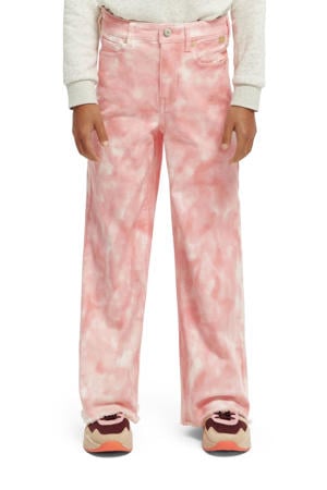 tie-dye high waist wide leg broek roze/wit