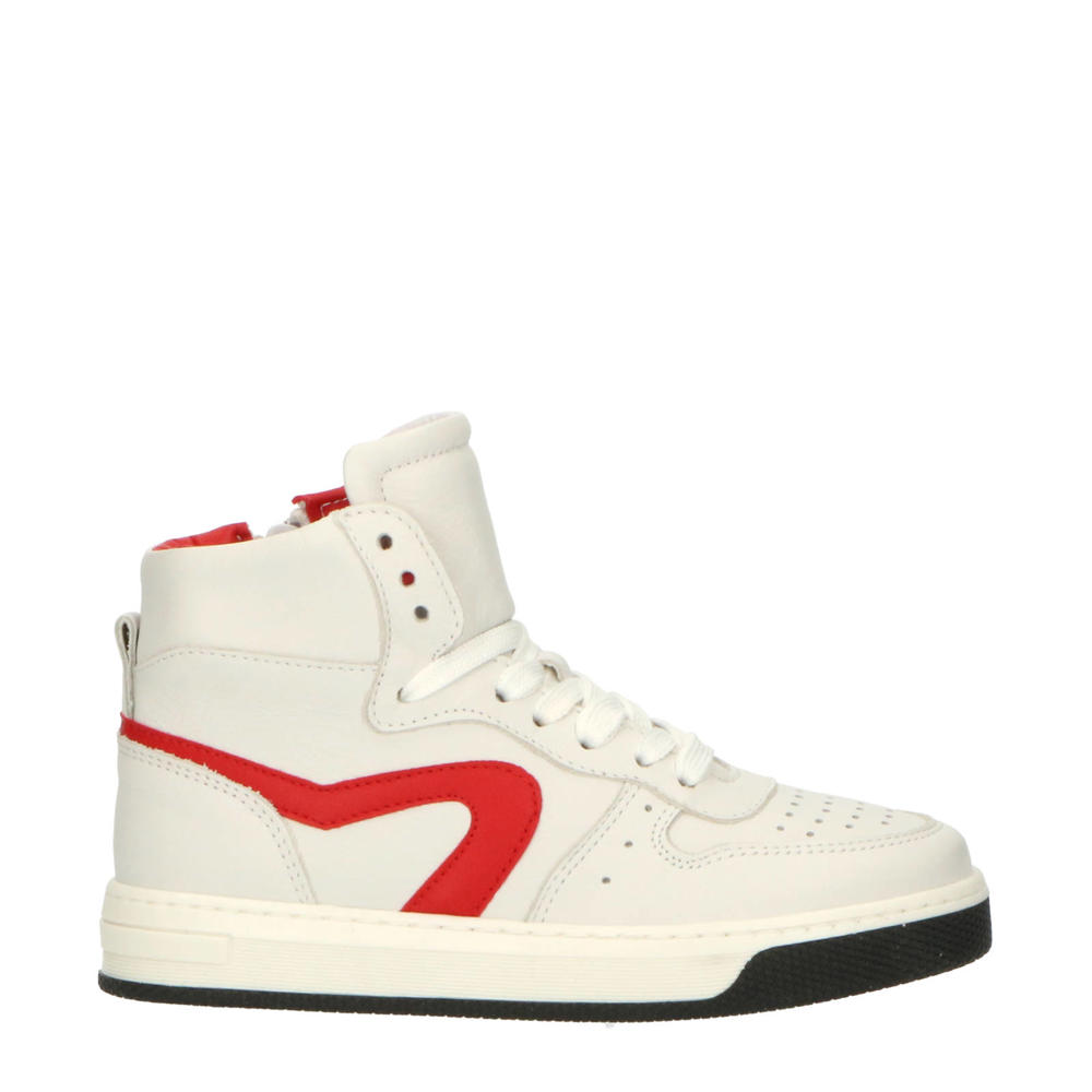 Wit en rode meisjes Hip H1301 leren sneakers met rits- en vetersluiting