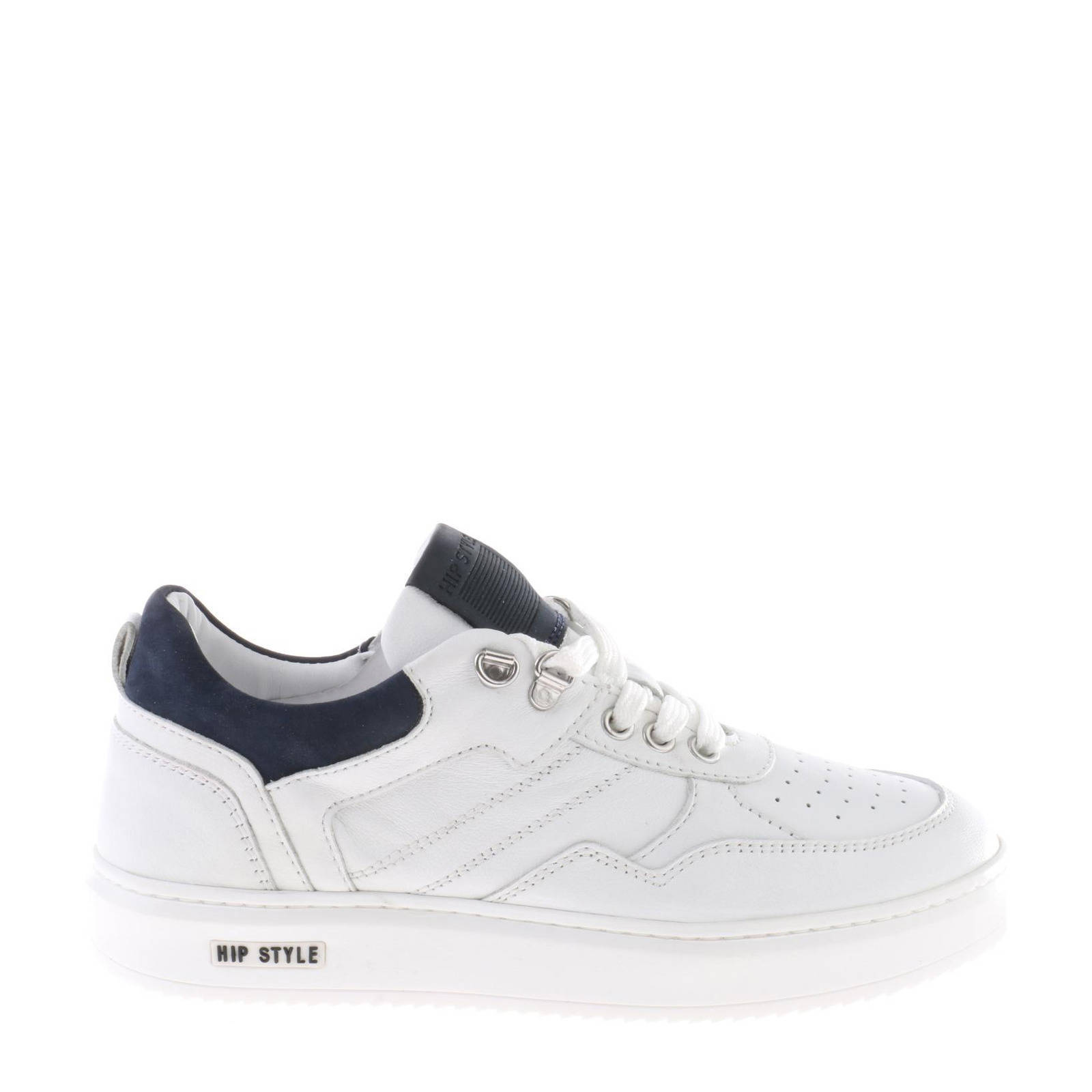 Hip leren sneakers wit donkerblauw kleertjes