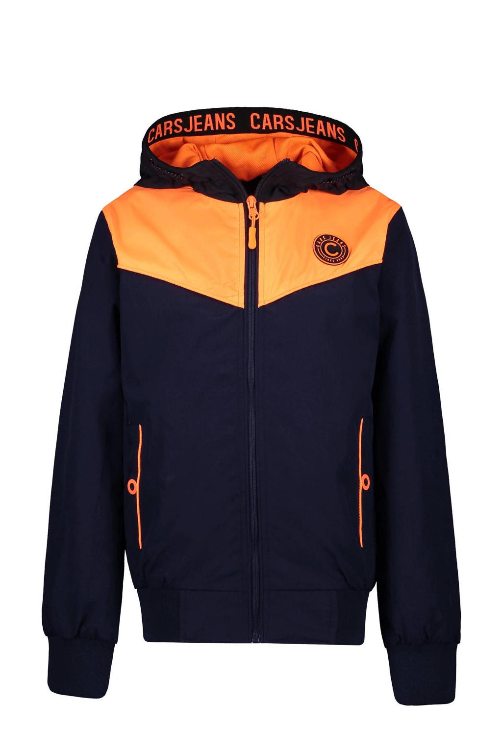 Marine en neonkleurige jongens Cars zomerjas van nylon met meerkleurige print, lange mouwen, capuchon, ritssluiting en elastische boord