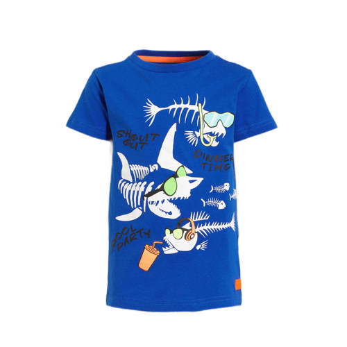 Orange Stars T-shirt Mick met printopdruk blauw Jongens Katoen Ronde hals