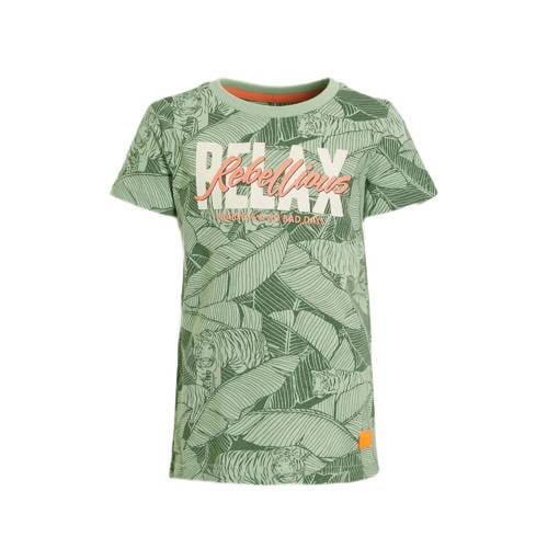 Orange Stars T-shirt Michael met all over print groen Jongens Katoen Ronde hals