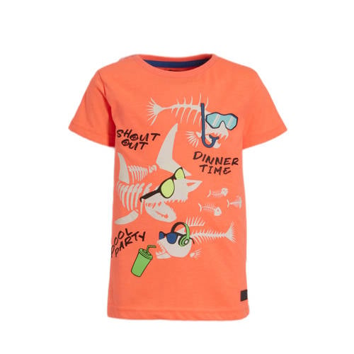 Orange Stars T-shirt Mick met printopdruk neon orange Oranje Jongens Katoen Ronde hals