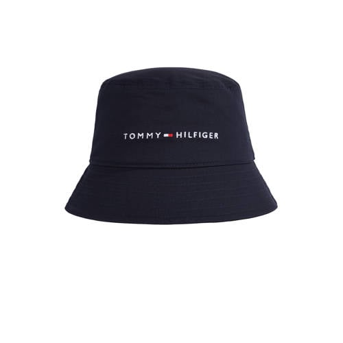 Tommy Hilfiger bucket hat met logo donkerblauw Hoed Jongens/Meisjes Biologisch katoen