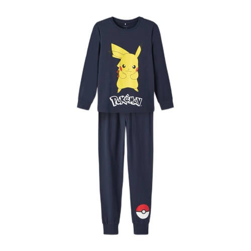 NAME IT KIDS Pokemon pyjama NKMNASH met printopdruk donkerblauw Jongens/Meisjes Stretchkatoen Ronde hals