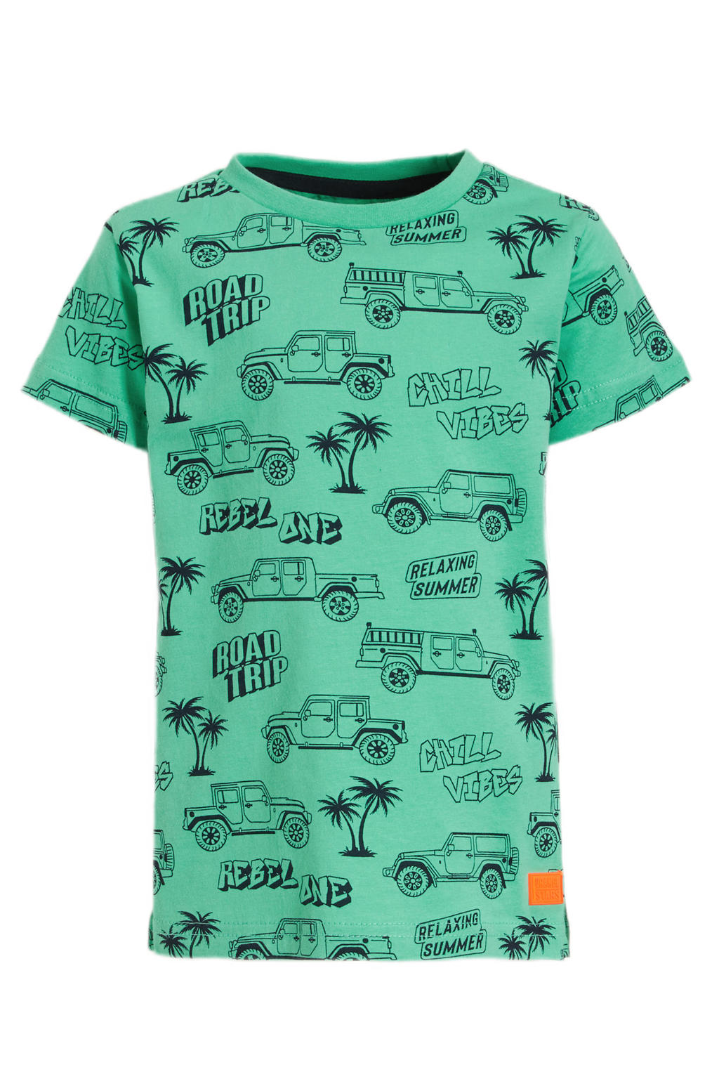 Orange Stars Tshirt Maurik met all over print mintgroen