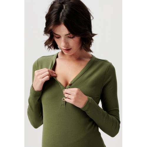 Supermom zwangerschaps- en voedingsjurk Eufaula groen Dames Polyester V-hals