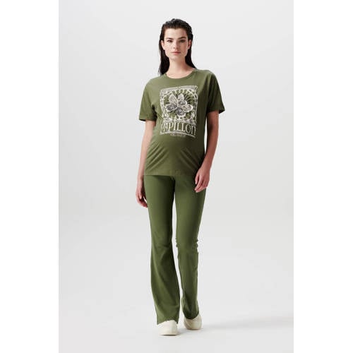 Supermom zwangerschapsshirt Evergreen met pied-de-poule groen T-shirt Dames Katoen Ronde hals