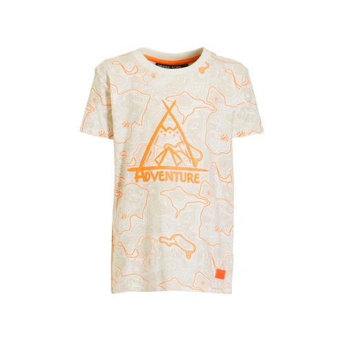 Orange Stars T-shirt Marc met all over print ecru Jongens Stretchkatoen Ronde hals