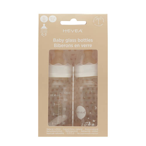 Hevea Baby glass bottle 120ml 2 pack Fles
