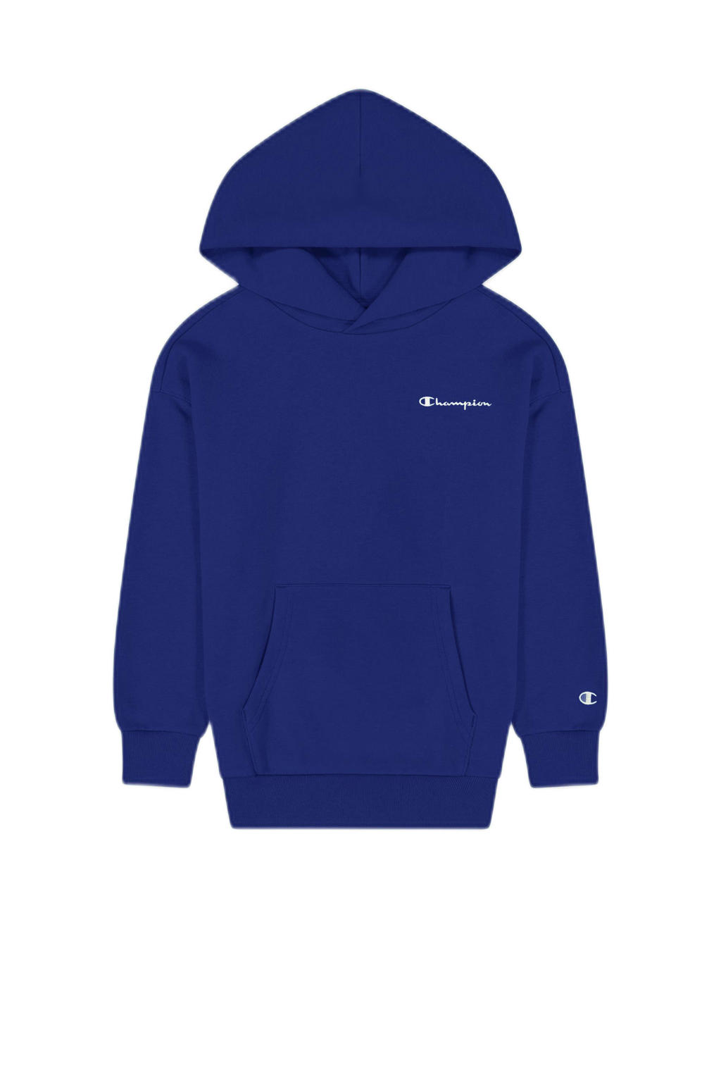 Paarse jongens Champion hoodie van sweat materiaal met logo dessin en lange mouwen