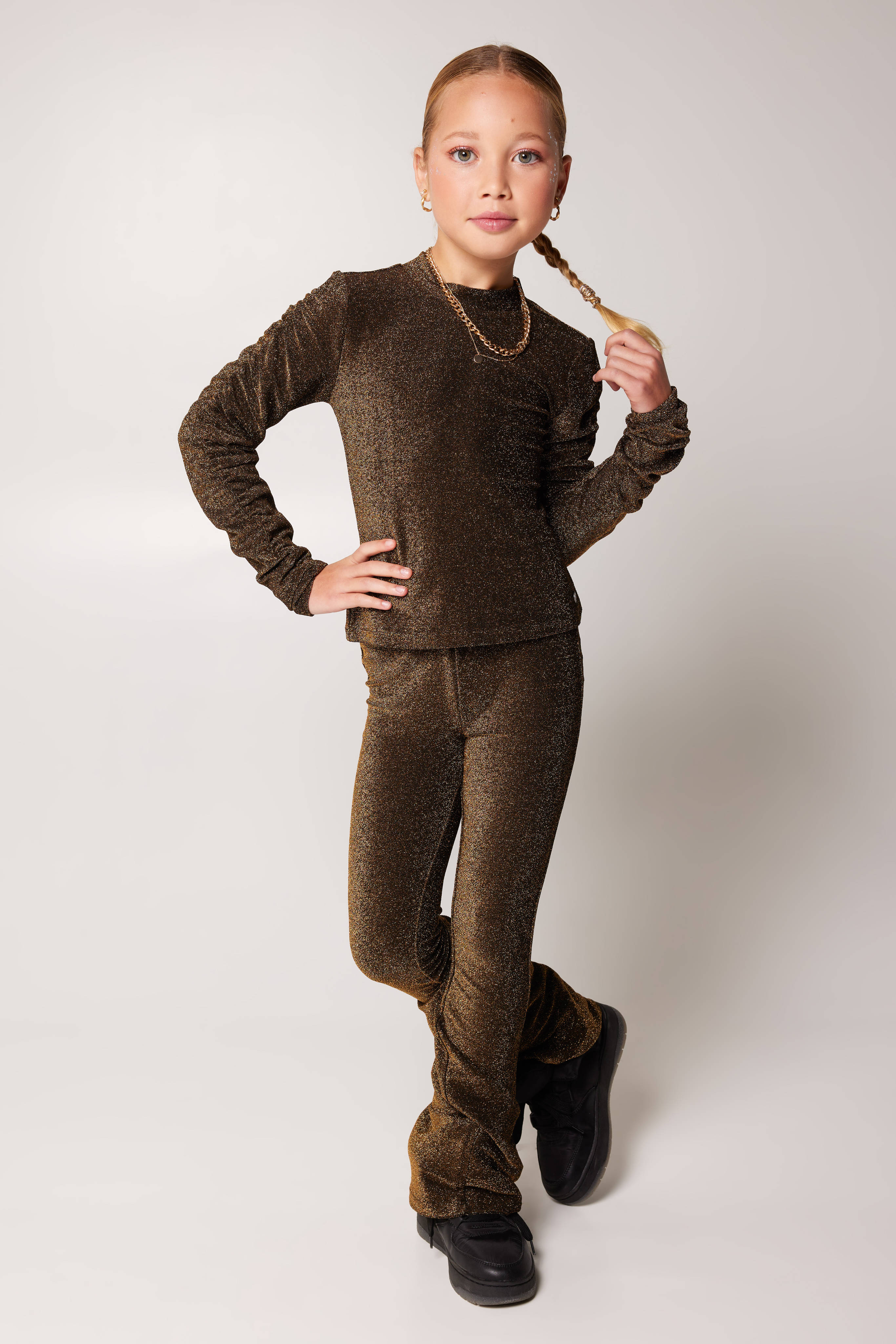 CoolCat Junior glitter flared broek Pearl CG goud kleertjes