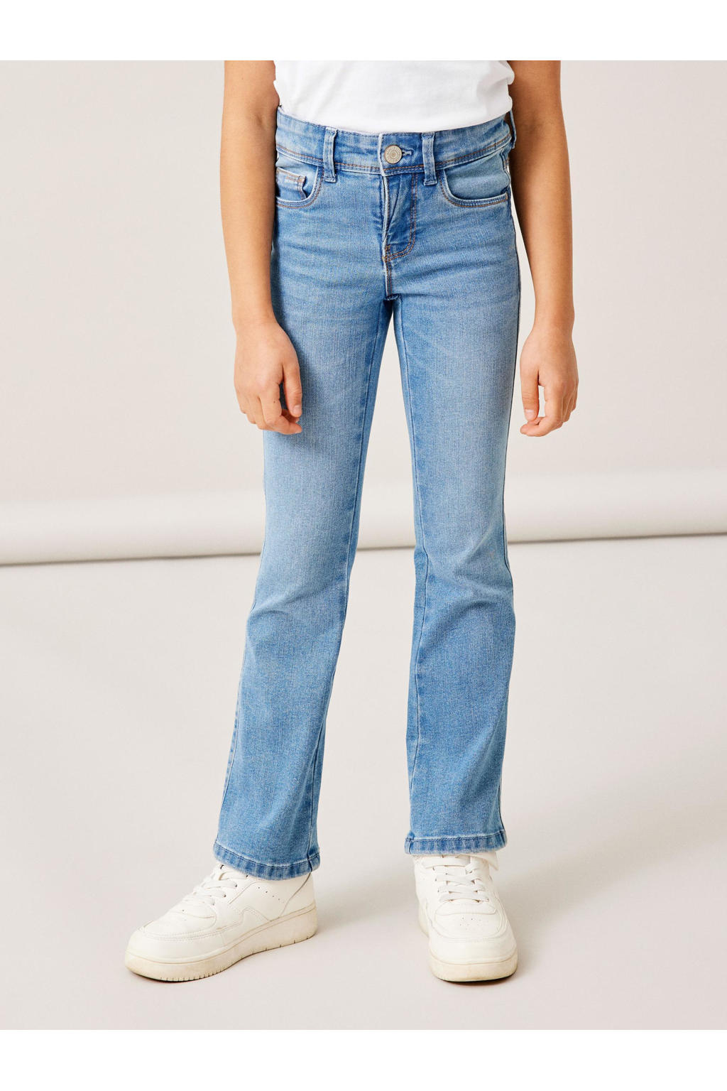 Light blue denim meisjes NAME IT KIDS bootcut jeans van stretchdenim met regular waist en rits- en knoopsluiting