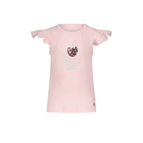 Le Chic T-shirt NOSSA met printopdruk en pailletten roze Meisjes Stretchkatoen Ronde hals - 68