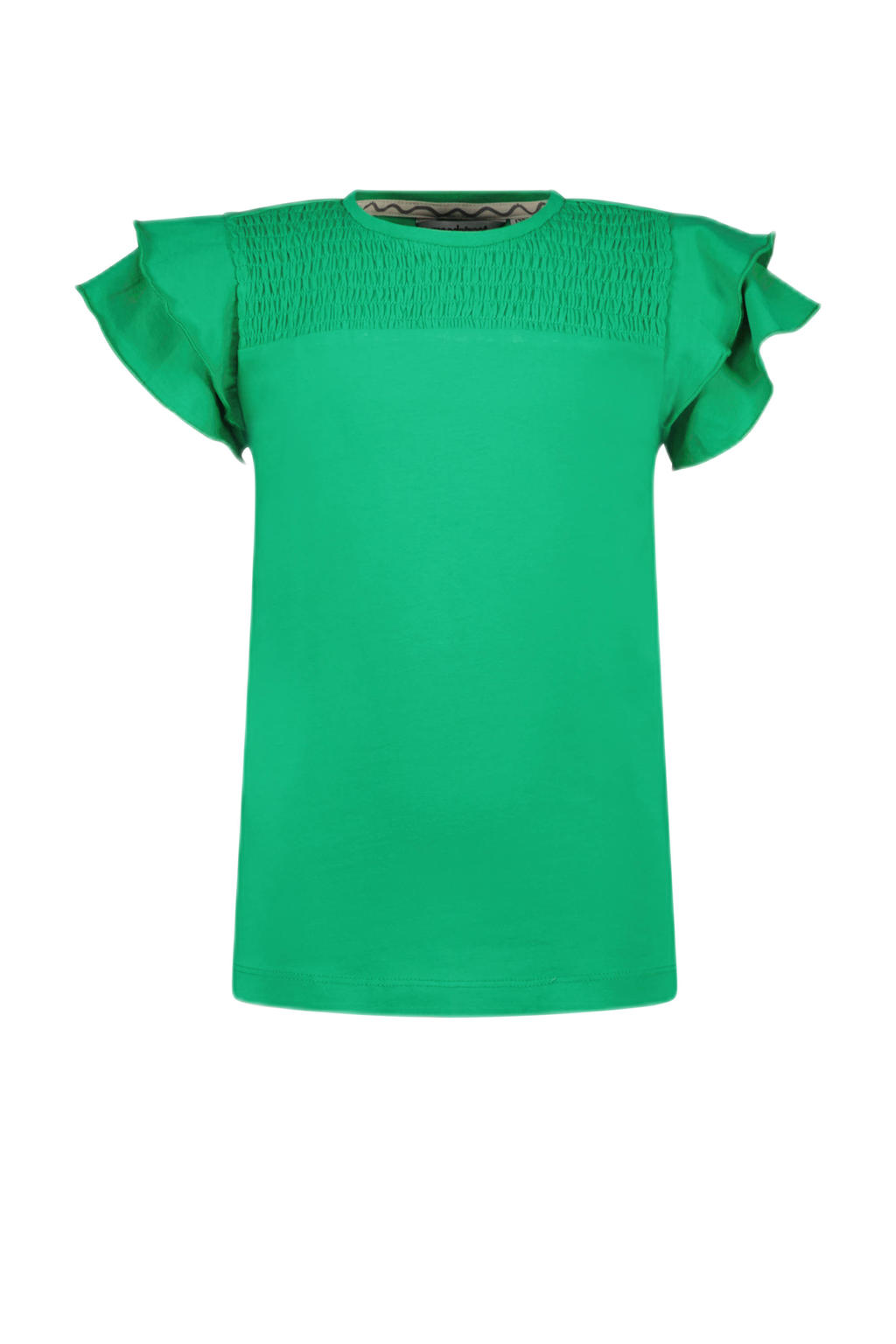 Groene meisjes Moodstreet T-shirt van duurzaam stretchkatoen met korte mouwen, ronde hals en ruches