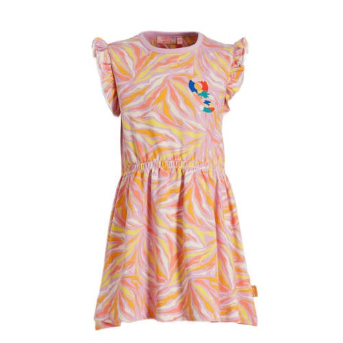 Orange Stars A-lijn jurk Margot met all over print en ruches roze/geel Meisjes Stretchkatoen Ronde hals