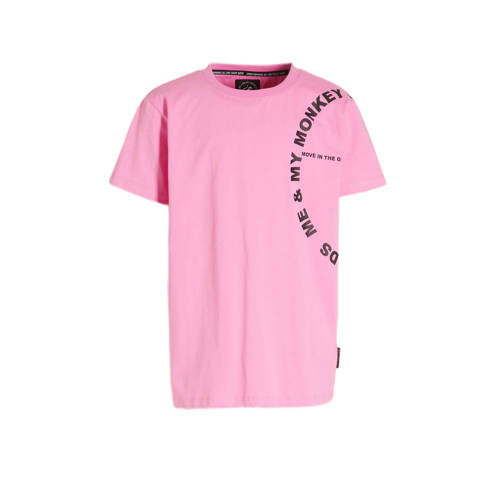 Me & My Monkey T-shirt Milan met printopdruk roze Jongens Katoen Ronde hals