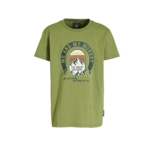 Me & My Monkey T-shirt Mozes met printopdruk groen Jongens Katoen Ronde hals