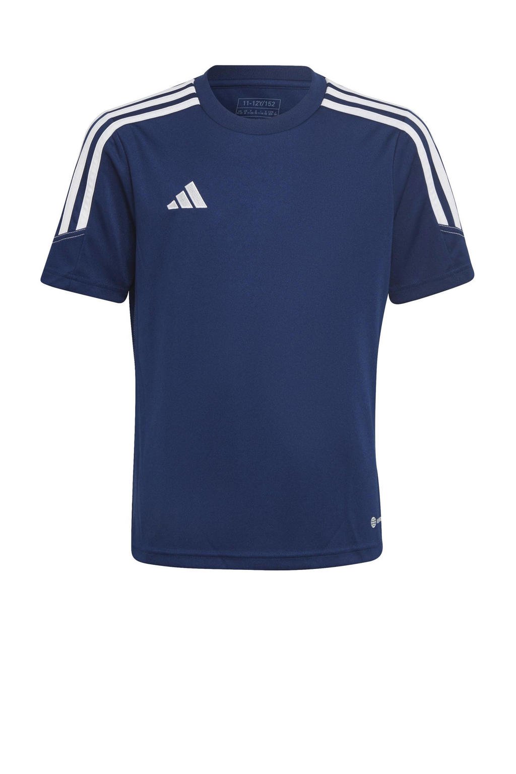 Blauw, donkerblauw en witte jongens en meisjes adidas Performance sport T-shirt Tiro van polyester met korte mouwen en ronde hals