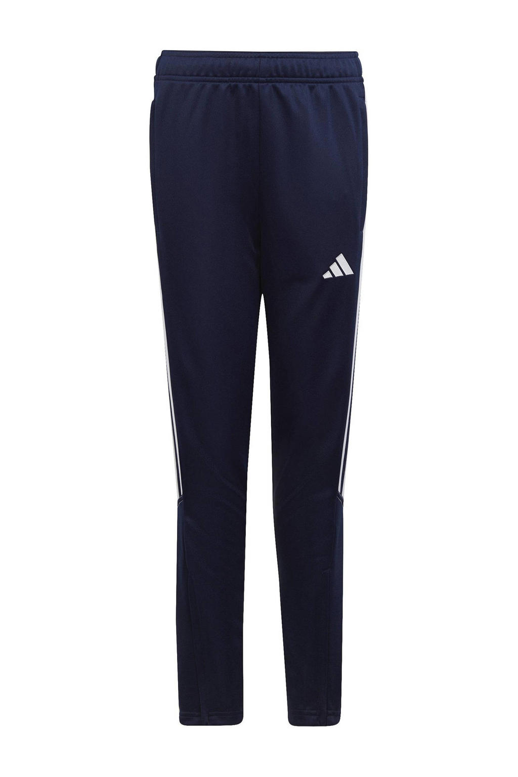 Donkerblauw en witte jongens en meisjes adidas Performance Junior sportbroek Tiro van polyester met regular fit en elastische tailleband met koord