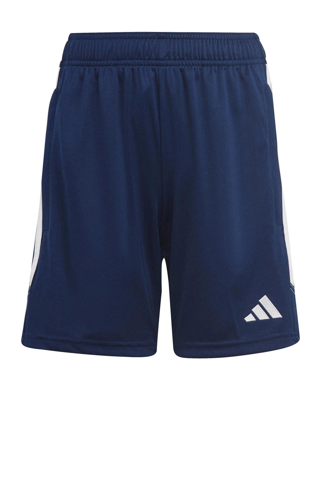 Donkerblauw en witte jongens en meisjes adidas Performance Junior sportshort Tiro van polyester met regular fit, elastische tailleband met koord en meerkleurige print